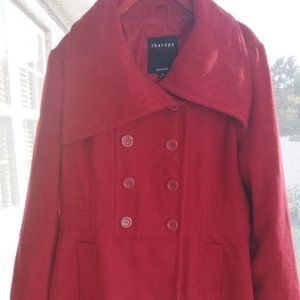 NWOT Benefit by Lane Crawford Poly/Wool Red Lined Pea Coat